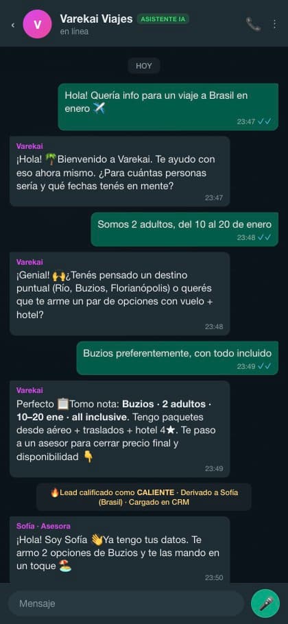 Atiende, califica por temperatura y deriva al asesor — automático, 24/7
